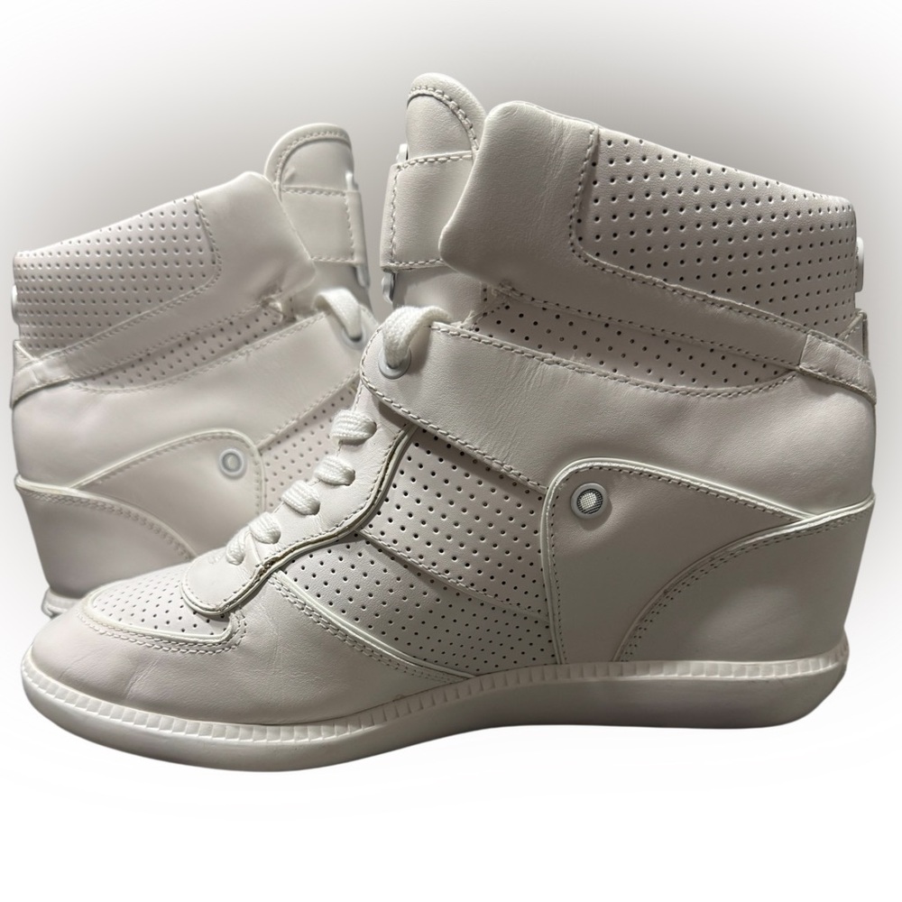Michael Kors Women’s Nikko Optic White High-Top Hidden Wedge Sneakers Size 10 - Picture 3 of 12